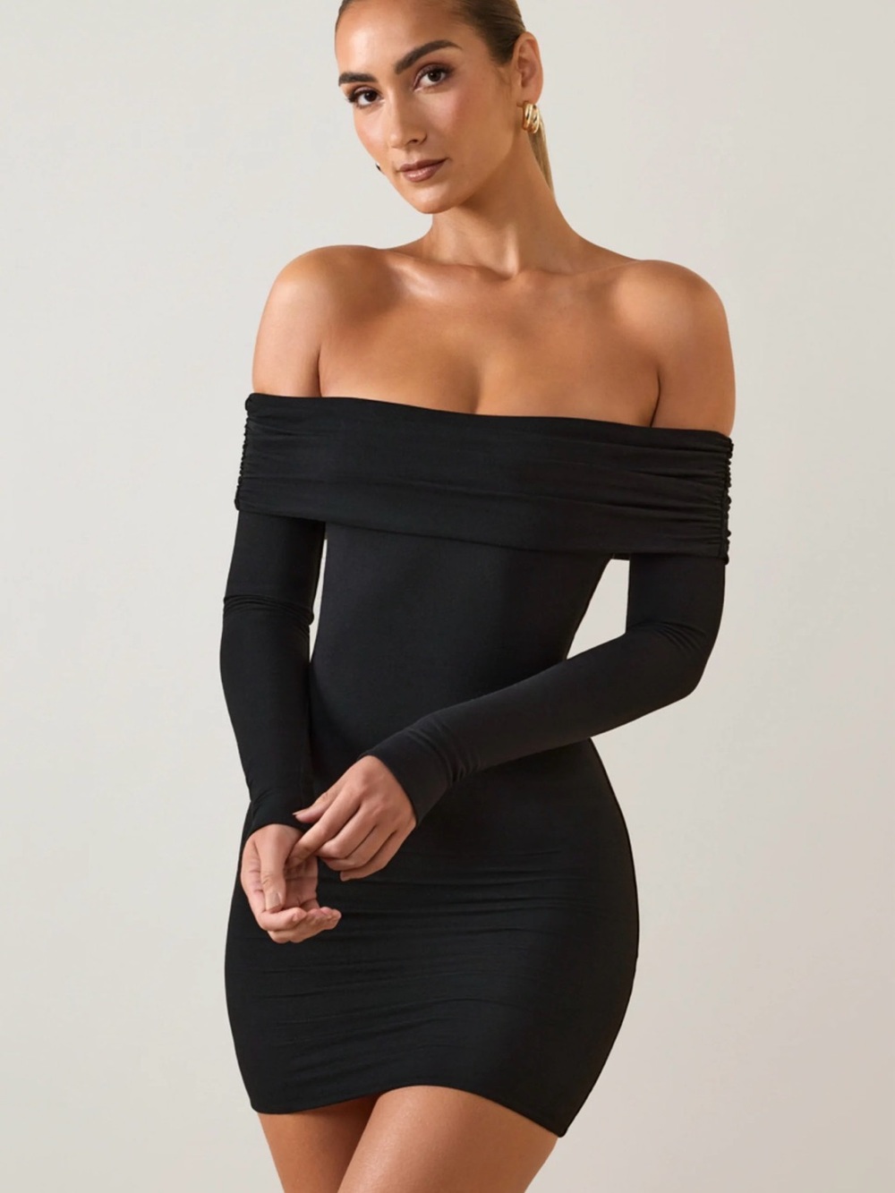 Oh Polly Black Off-Shoulder Long Sleeve Bodycon Dress